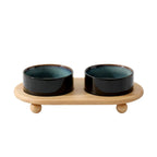 Ceramic Pet Double Bowl Tray Set