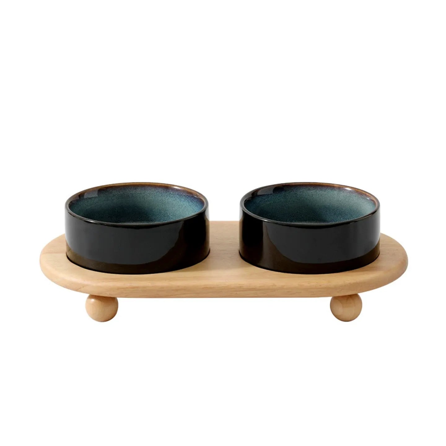 Ceramic Pet Double Bowl Tray Set