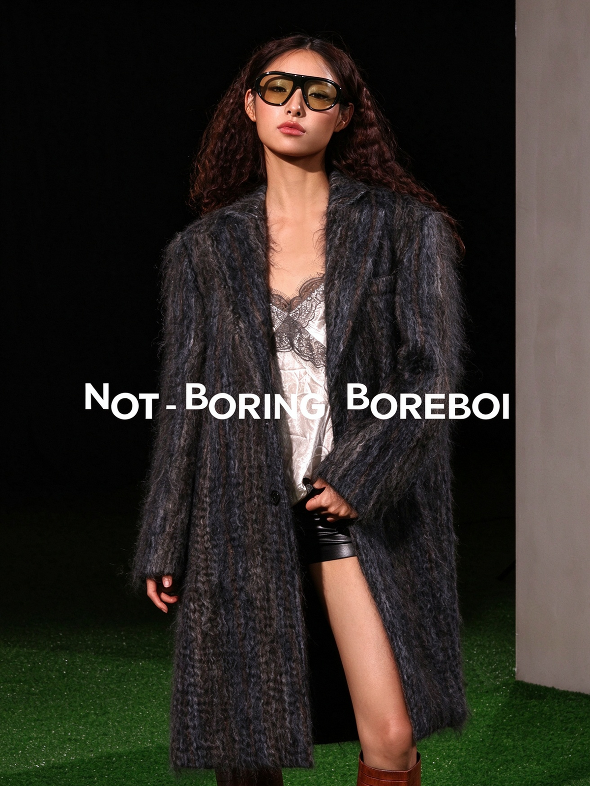 H-line double-faced wool coat with a rippled texture