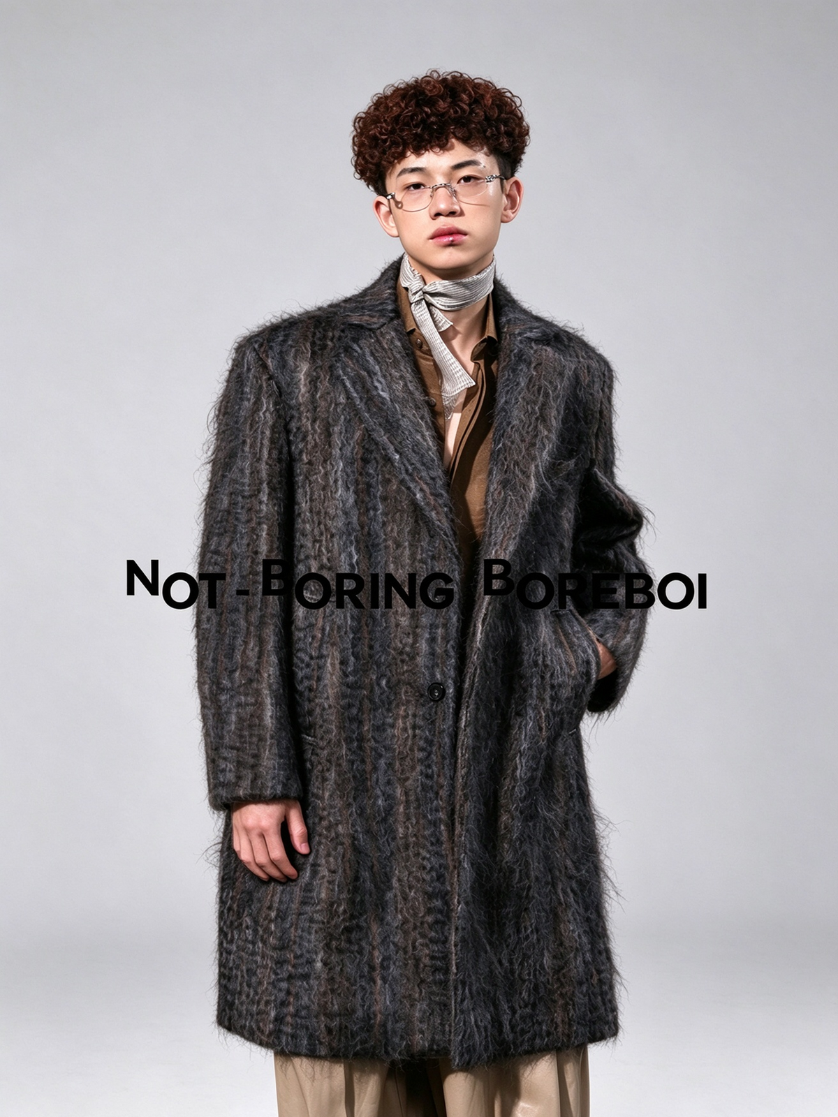 H-line double-faced wool coat with a rippled texture