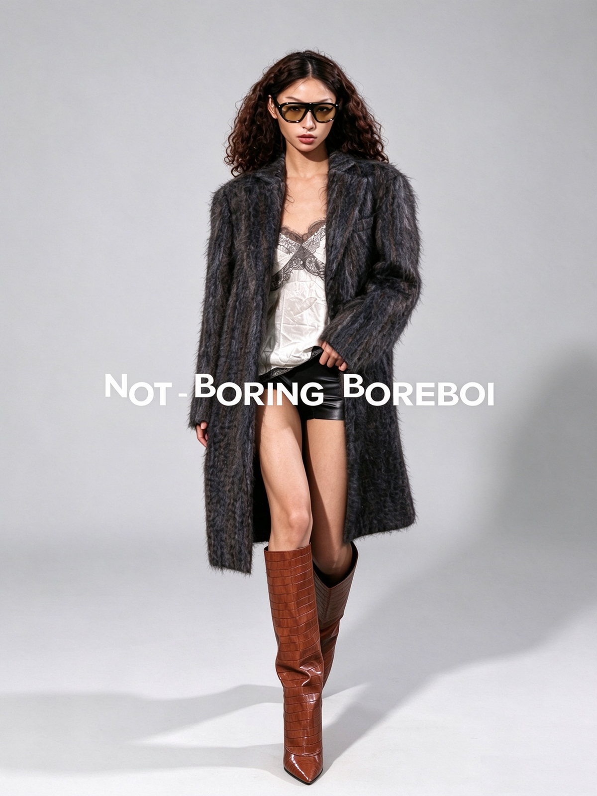 H-line double-faced wool coat with a rippled texture