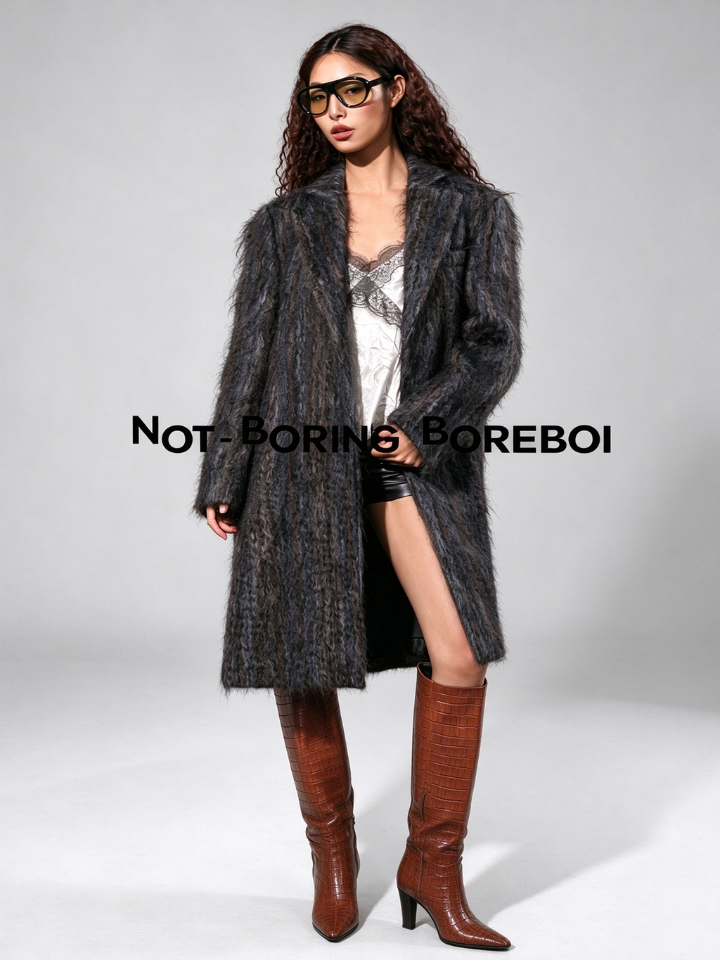 H-line double-faced wool coat with a rippled texture