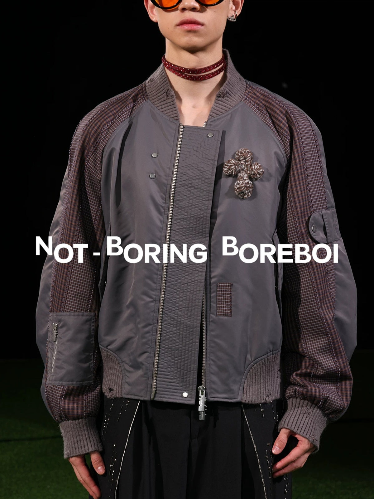 Plaid-panel jacket