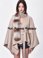 Short wool-blend cape coat