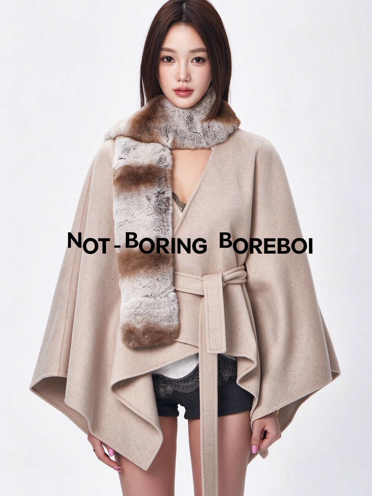 Short wool-blend cape coat