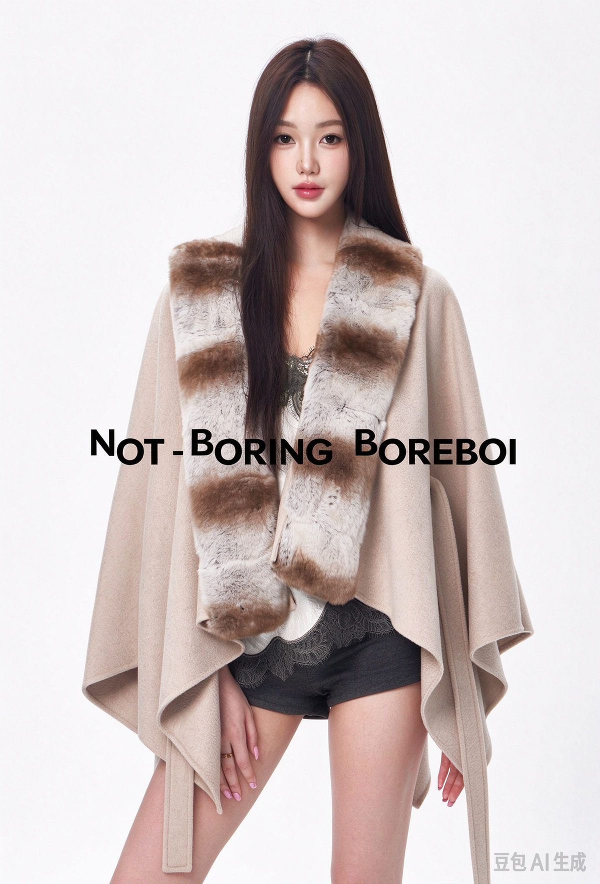Short wool-blend cape coat