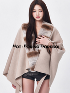 Short wool-blend cape coat