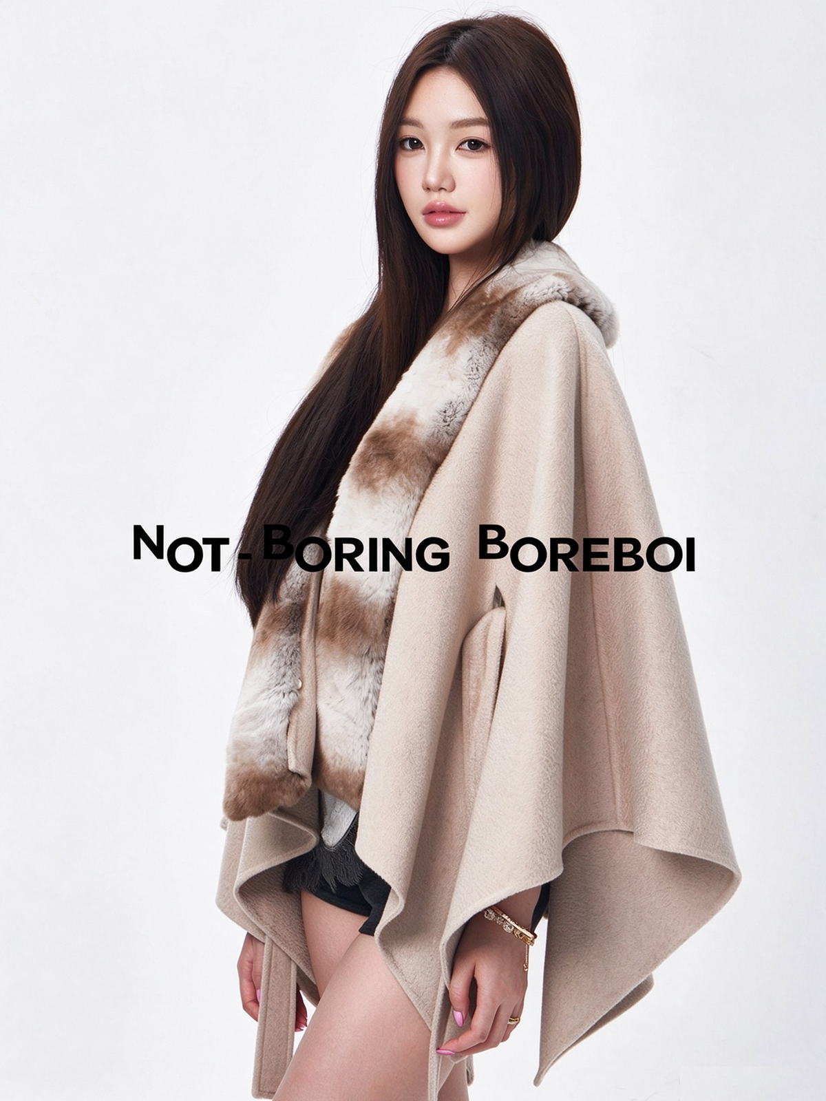 Short wool-blend cape coat