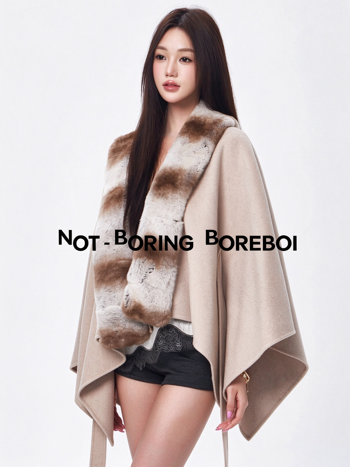 Short wool-blend cape coat