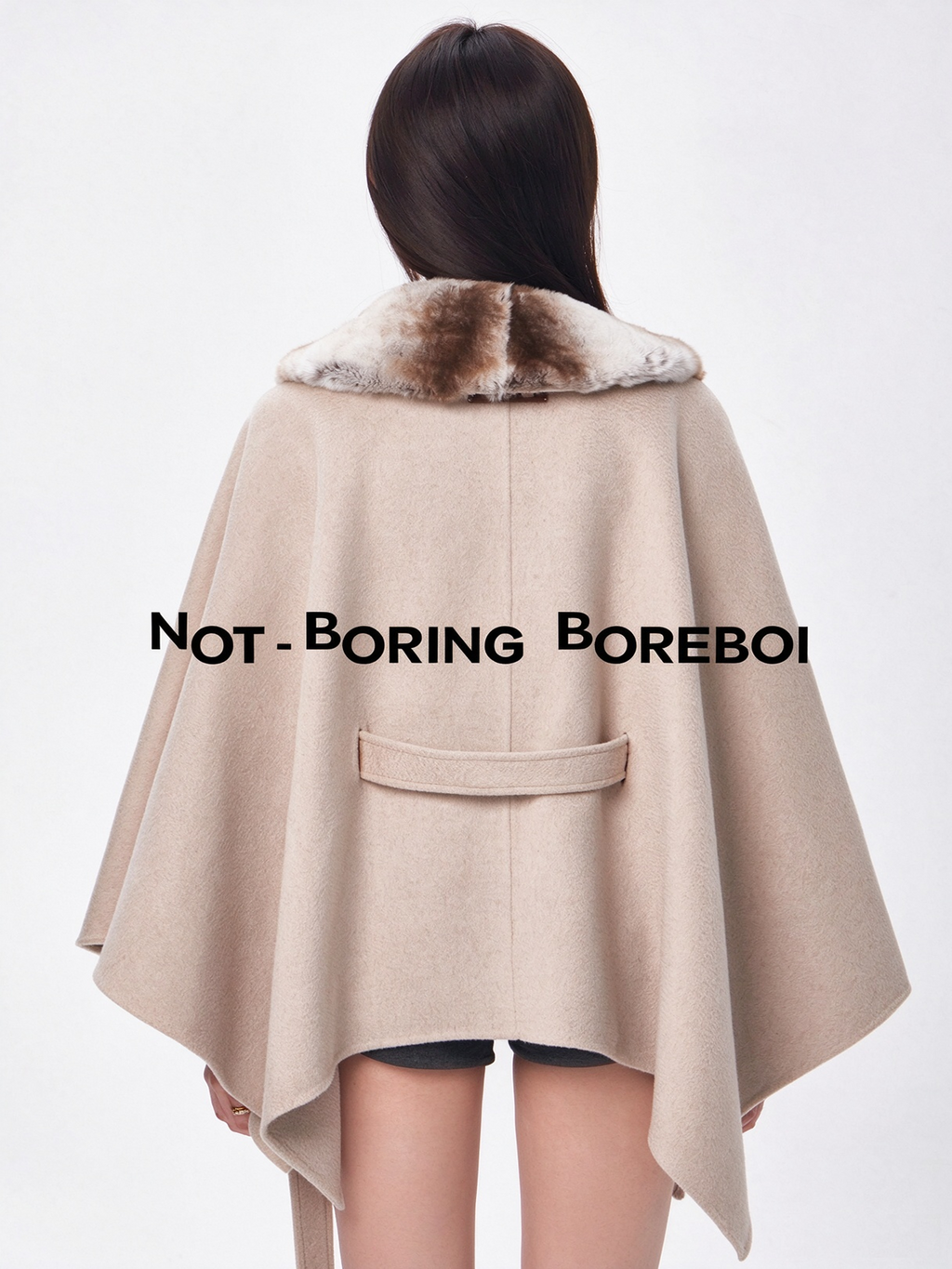 Short wool-blend cape coat