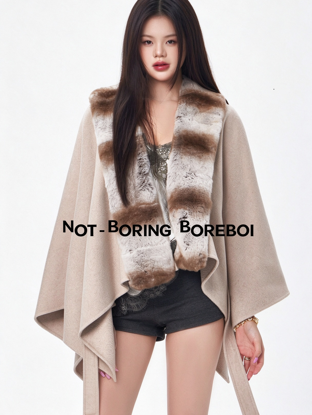 Short wool-blend cape coat