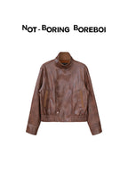 Vintage-style (brown-toned) leather biker jacket