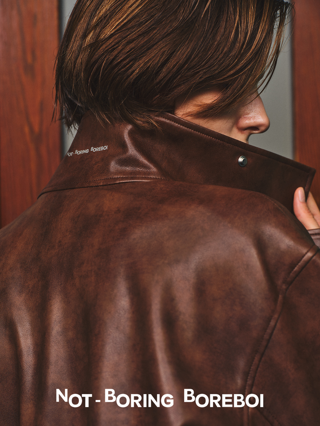 Vintage-style (brown-toned) leather biker jacket