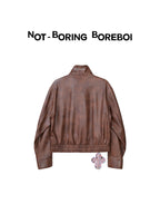 Vintage-style (brown-toned) leather biker jacket