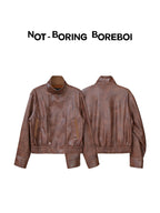 Vintage-style (brown-toned) leather biker jacket