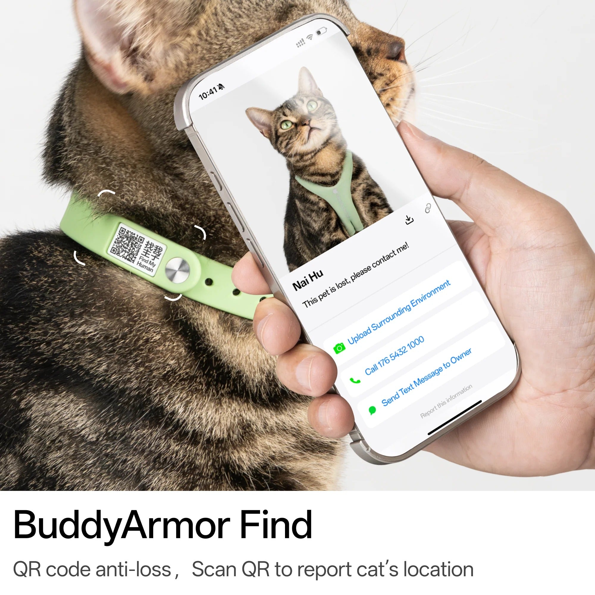 Buddy Armor Anti-Choke AirTag Cat Collar G2 (QR)