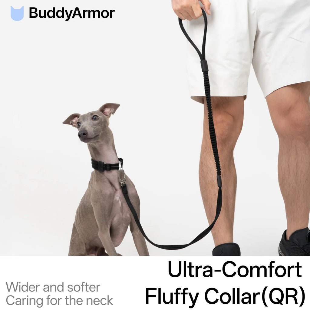 Buddy Armor Ultra-Comfort Fluffy Collar(QR)&Leash Set